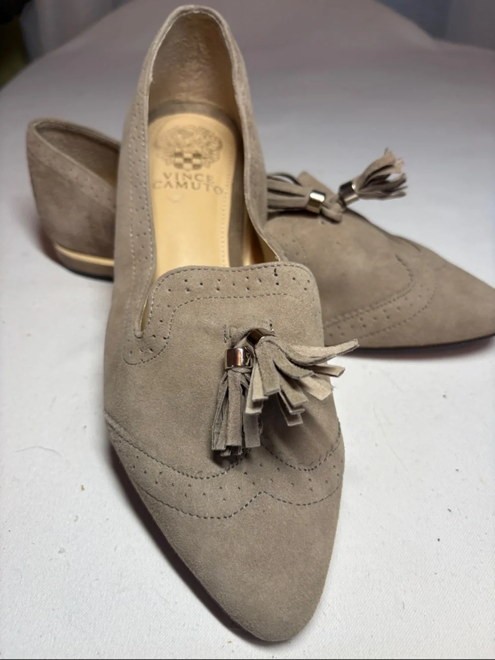Vince Camuto Taupe Suede Tassel Loafers Size 7.5